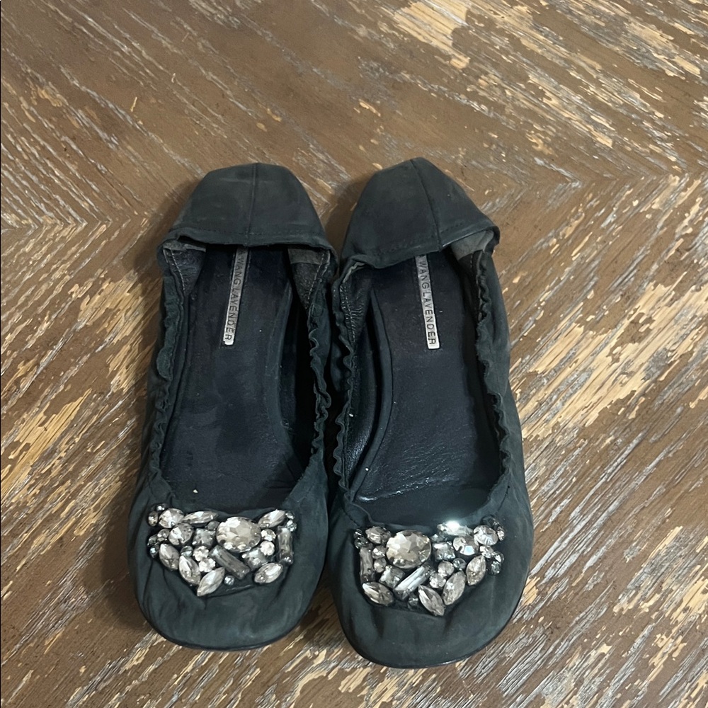 Vera Wang Black Flats with Embellishments